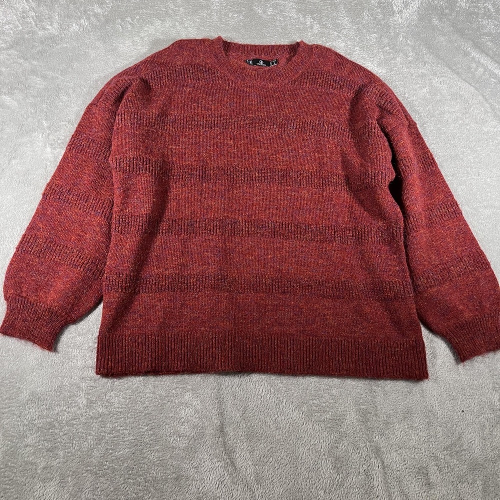 Volcom Sweater Womens XL Red Striped Crewneck Pullover Textured Knit‎ Winter